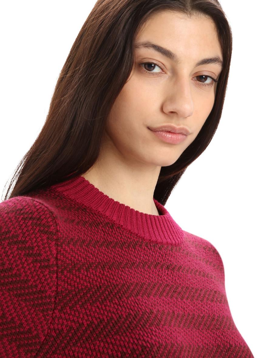 Women's Icebreaker Merino Waypoint Crewe Sweaters Cherry / Espresso | CA 1322ZUTG